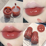 GEGE Bear Seal Lipstick With Mirror Long Lasting Moisturizing Non-stick Cup Clear Lip Glaze Waterproof Jelly