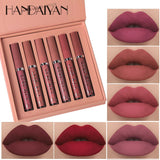 Handiyan 6Pcs Nude Makeup Lipstick Liquid Velvet Matte Gloss Lip Red Lipstick Nude Women Long Lasting Waterproof Beauty Cosmetic Kit