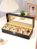 Original Brand Black PU Leather Display Collection Storage 6 Grids Watch Organizer Box