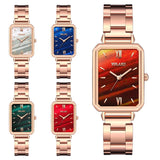 Women Rectangle Marble Dial Roma Watches Ladies Rose Gold Stainless Steel Quartz Wrist Watches