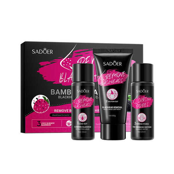 SADOER 3 Steps Face Care Shrink Pores Acne Treatments Exfoliating Peel Off Blackhead Blackhead Remover Bamboo Face Mask SD46092