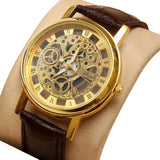 New Original Skeleton Genuine Brown Leather Strap Watch Business Top Brand Luxury Skeleton Analog Watch (with gift box)