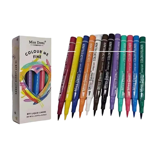 Miss Demi Pack Of 12 Waterproof Colorful Liquid Eyeliners Marker Eye Liner Pencil Color Eyeliner Marker