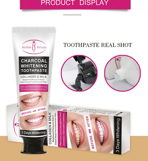 Aichun Beauty 3 Day Teeth Whitening Charcoal Toothpaste Remove Stains Strengthens Teeth Collagen Charcoal Toothpaste for Oral Care AC31861