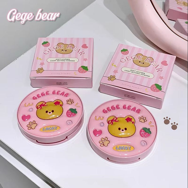 Gege Bear Cute Skin Smooth  Compact Powder Concealer Lasting Oil Control Matte Makeup Setting Powder Waterproof Face Brightening