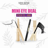 MISS ROSE 3 Pcs Set Mini Eye Deal Eyeliner Mascara and 2 in 1 Pencil and Brush