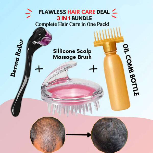 Flawless Hair Growth Kit – 3-in-1 Derma Roller, Scalp Massage Brush & Oil Applicator