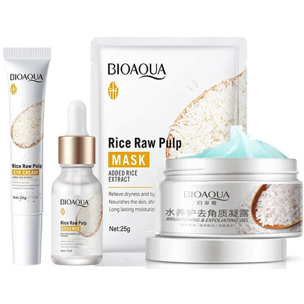 New Rice Pack of 4 deal Eye cream & face mask OR Exfoliating Gel & Rice serum skin care series
