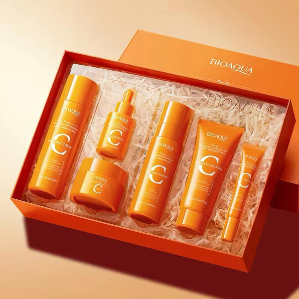 BIOAQUA 6 Pcs Vitamin C Skin Care Set Whitening Brightening & Moisturizing Skin Care Whitening Facial Kit BQY18939