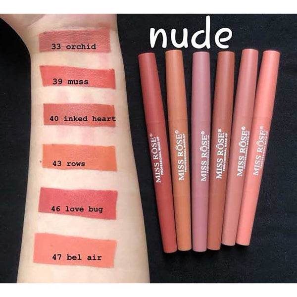 Miss rose 2 In 1 Lip Liner + Lipstick(Pack of 6) Nude.