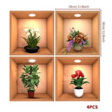 3D Flower Pot Look Wall Stickers Set Of 4 Pcs