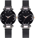 New Women Mesh Magnet Buckle Starry Sky Luxury Fashion Analog Wrist Watches for Girls