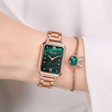 Women Rectangle Marble Dial Roma Watches Ladies Rose Gold Stainless Steel Quartz Wrist Watches