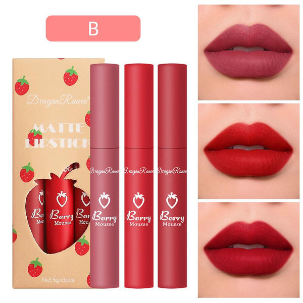 Dragon Ranee 3Pcs Dark Red Liquid Lipstick Set Matte B