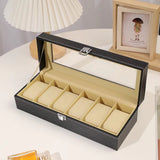 Original Brand Black PU Leather Display Collection Storage 6 Grids Watch Organizer Box