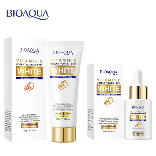 Bioaqua Pack 2 Vitamin C White Brighten Face Serum and Vitamin C Glowing Brighten Cleanser Oil Control DeepCleansing