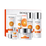 BIOAQUA 6 Pcs Vitamin C Skin Care Set Moisturizing Anti-aging Face Cream Serum Facial Cleanser Skin Care Gift Set Bqy97168