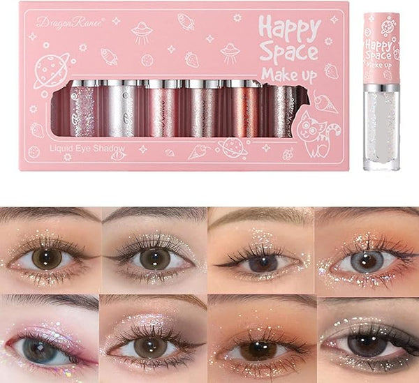 Happy Space- Set Of 8 Shimmer And Shiny Liquid Glitter Eyeshadow Kit Professional Eyeshadow Glitter - 2.5ml*8pcs