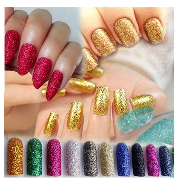 Miss Baeuty Glitter 12 pcs sugar glitter Nails oval nails Square Shape Artificial Nails Full Nails false nails
