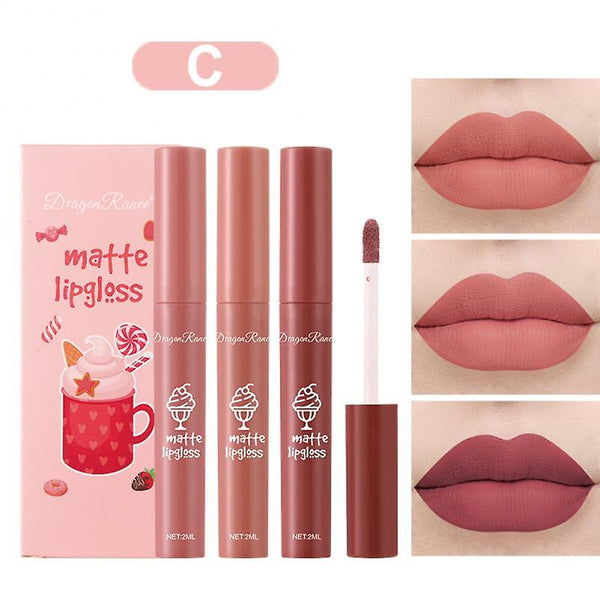 DRAGON RANEE 3PCS/Set Velvet Matte Lip Gloss Set Long Lasting Waterproof Lipstick Kit Nourish Moisturizing Lip For woman And Girl