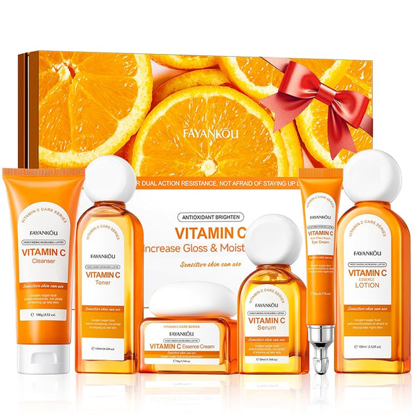 FAYANKOU Vitamin C 6 Pcs Whitening Face Kit Skin Repair Orange Essence Brightening Skin Care Set Whitening Brightening & Moisturizing Facial Kit FYK17178