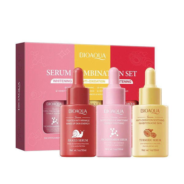 Bioaqua 3pcs/set Turmeric Snail Nicotinamide Moisturizing Face Serum 30ml BQY84069