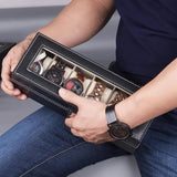 Original Brand Black PU Leather Display Collection Storage 6 Grids Watch Organizer Box