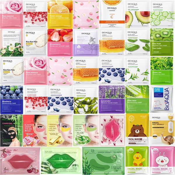 Pack of 15 Fruit Plant Extract Moisturizing Brighten Facial Sheet Masks