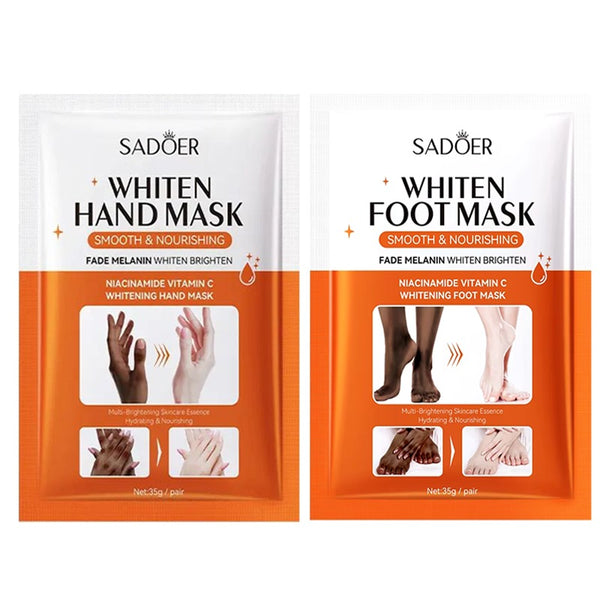 SADOER Pack of 2 Vitamin C Skin Care Dark Skin Lightening & Whitening Moisturizing Hand & Foot Mask Moisture Soft Hyaluronic Acid Dark Knuckle Hand & Foot Mask 35g SD09853/SD10026