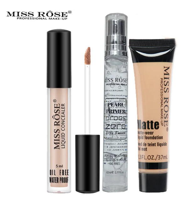 MISS ROSE 3 Pcs Set Concealer Matte Foundation & Pearl Primer 22ml