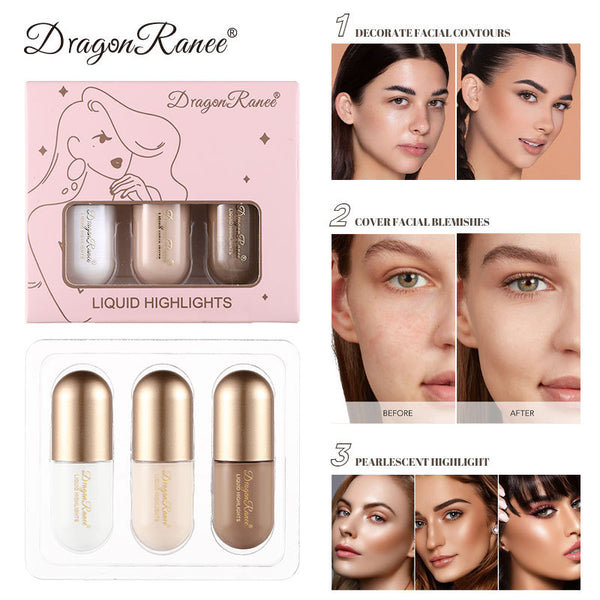 Dragon Ranee 3 Color 3D Face Highlighter Face Contour Bronzer Brightening Concealer Beautifying Cream Sticks 4.5g x 3pcs DR57