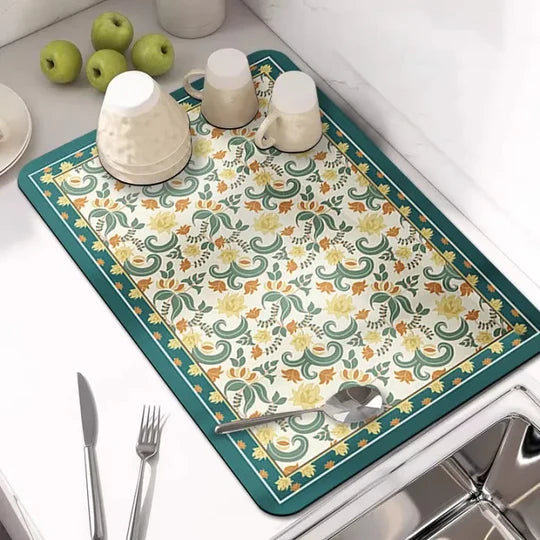 Printed Kitchen Water Absorbing Mat Waterproof Kitchen Countertop Drying Mat