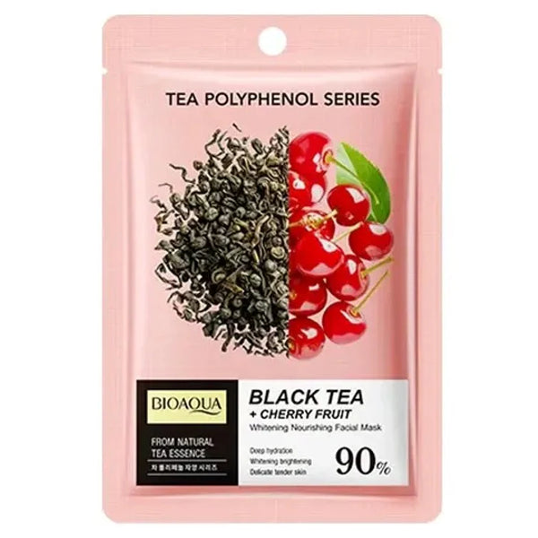 BIOAQUA 1 Pc Black Tea + Cherry Fruit Facial Mask – 90% Natural Essence for Deep Hydration
