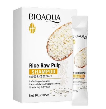 Bioaqua Pack Of 20pcs Rice Raw Pulp , Added Rice Extract Shampoo 10g Sachet For Girls and For Women BQY96520