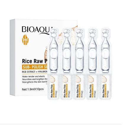 Bioaqua Pack Of 10pcs Rice Extract + Hylauronic Acid Sub Polish Glowing and Brightning Serum Set 1.9ml For Girls and For Women BQY96506