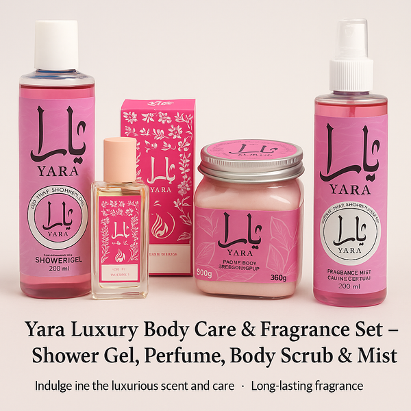 Yara Pack of 04 Luxury Body Care & Fragrance Set – Shower Gel, Perfume, Body Scrub & Mist