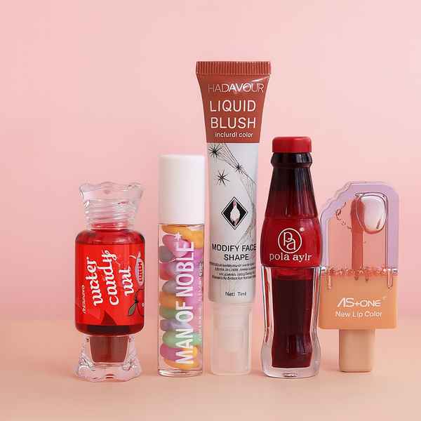 Miss Beauty 5 in 1  Deals Keychain Style lip gloss & Water Light lip gloss & Stick Concealer & Liquid Blusher & Pop lip gloss