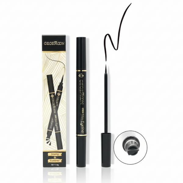 GEGEMOON 2-in-1 Stamp & Slim Liquid Eyeliner Pen - Waterproof Black
