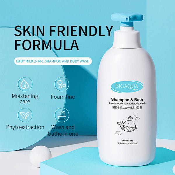 BIOAQUA Natural Organic Milk 2-In-1 Baby Shampoo And Shower Gel Body Wash Moisturizing Soft Skin Care Baby Care Shampoo BQY10858