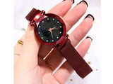 New Women Mesh Magnet Buckle Starry Sky Luxury Fashion Analog Wrist Watches for Girls