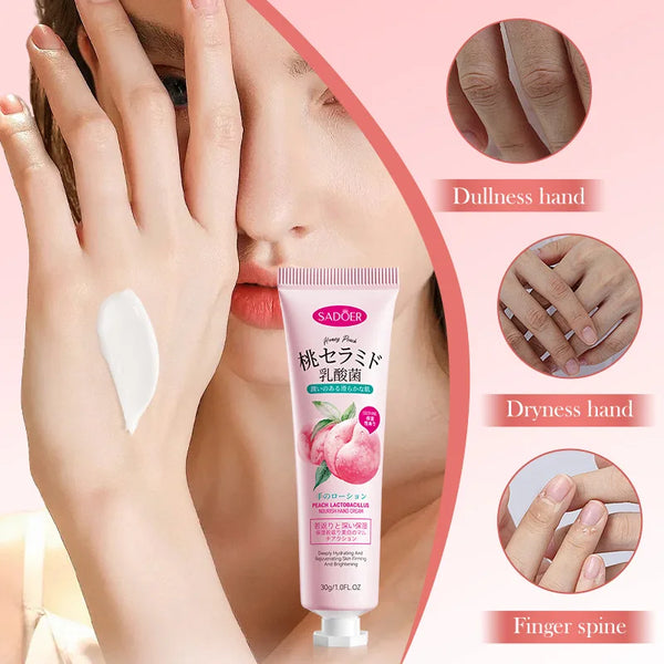 SADOER Organic Fruit Peach Hand Cream Whitening Brightening Nourishing Moisturizing Hand Cream Anti Cracking Skin Care Hand Care Cream SD13422