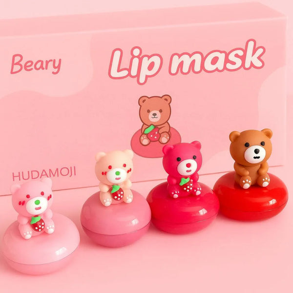 Hudamoj 1 Pc Cute Bear Lip Balm Collection Strawberry Moisturizing Lip Mask set LS-014B