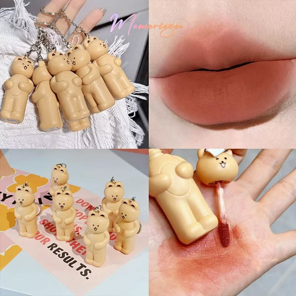 HERORANGE Keychain Style Long Lasting Red Lip Cute Bear Matte Lip Gloss