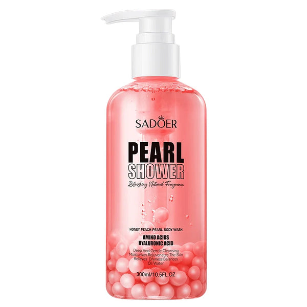 SADOER Natural Organic Peach Pearl Fragrant Shower Gel Refreshing Bath Body Wash Deep Cleansing Whitening Moisturizing Shower Gel 300ml SD49253