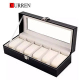 Original Brand Black PU Leather Display Collection Storage 6 Grids Watch Organizer Box