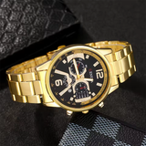 GENEVA Watch for Men trend calendar steel strip quartz business metal fashion clock wrist watch with Gift Box