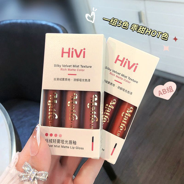 Hivi Silky Velvet Mist Texture Rich Matte Colors Lip Gloss 3pcs set
