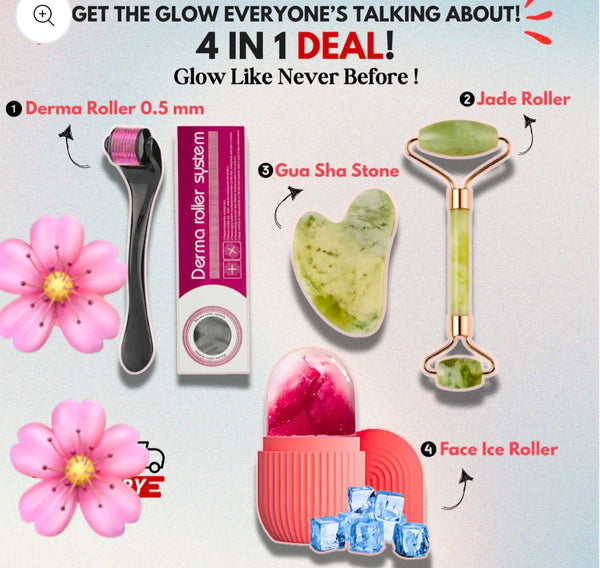 Glow Up Kit 4-in-1 | Jade Roller, Gua Sha, Derma Roller & Ice Roller