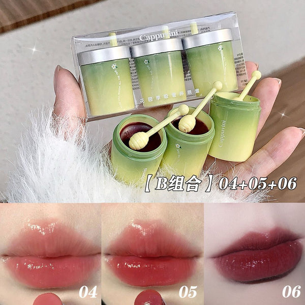 CAPPUVINI Set Of 3  Stain-resistant Straw Bucket Lip Gloss Moisturizing Water Light Mirror Lip Glaze Waterproof