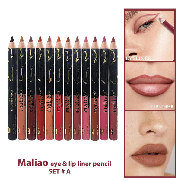 Maliao 12 Pcs  Eye & Lip Liner Pencil  Multi-Use Shades for Perfect Eyes & Lips